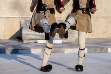 Fototapeta premium Evzones ceremonial at the Greek Tomb of the Unknown Soldier in Athens