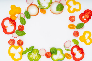 sliced  vegetables pattern for cooking design on white background top view flat lay.