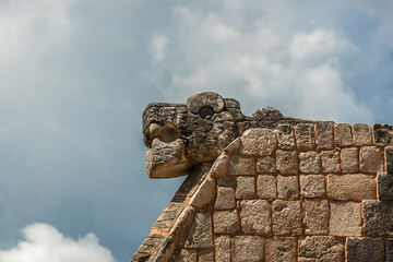 Serpent Head. Chichen Itza archaeological site, Yucatan peninsula, Mexico.