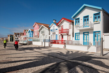 Fisherman typical striped houses in Costa Nova, Aveiro, Portugal