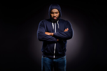 Photo of dissatisfied afro american guy cross hands dislike racism african people discrimination...