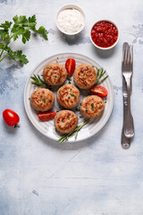 Fresh chiken cutlets with tomatoes and rosemary