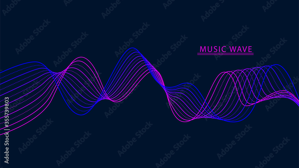 Aufkleber abstract music wave of many lines. curve colored lines on blue background. vector dynamic wavy strip