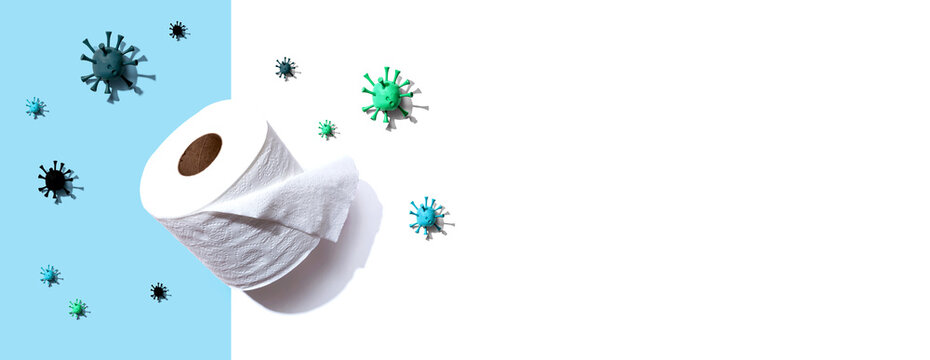 Toilet paper with epidemic influenza and Coronavirus Covid-19 concept