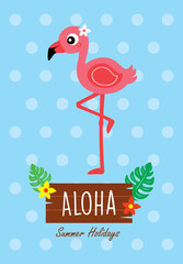 Naklejka premium cute flamingo aloha summer holiday greeting vector