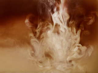 Closeup process of making latte, cappuccino, pouring milk, cream into transparent glass cup with...