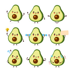 Cute happy funny avocado set collection