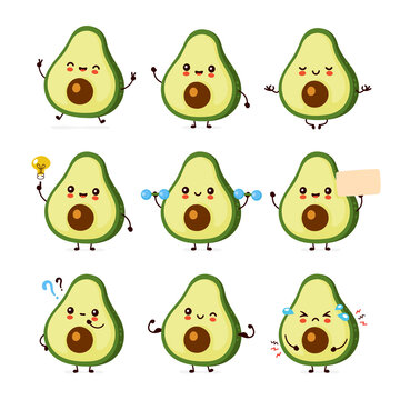 Cute happy funny avocado set collection