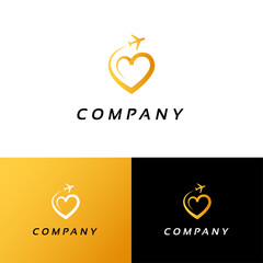 Love with airplane logo design, Editable vector Logo, Hart Golden logo template vector
