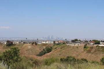 Fototapeta na wymiar Skyline of Los Angeles seen from a hill