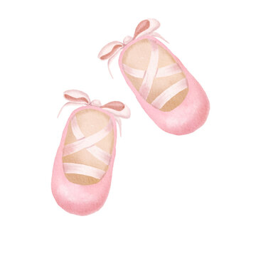 Watercolor baby ballerina shoes . Baby print or poster. Hand drawn cute illustration Contemporary art. . Hight quality photo