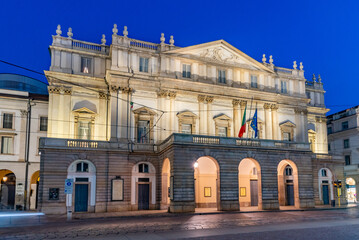 Night view of Teatro alla Scala in Milano, Italy