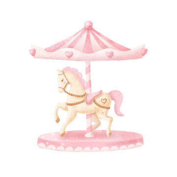 Watercolor baby carousel. Baby print or poster. Hand drawn cute illustration Contemporary art. . Hight quality photo