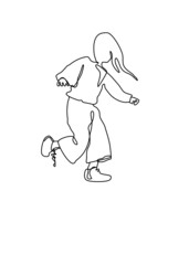 One continuous line drawing,  of children playing 