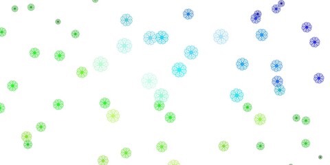 Light Blue, Green vector doodle texture with flowers.