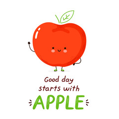 Cute happy funny apple. Vector cartoon