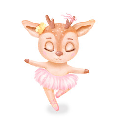 Watercolor baby ballerina deer . Baby print or poster. Hand drawn cute illustration Contemporary art. . Hight quality photo