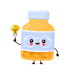 Cute happy funny pill bottle with light bulb