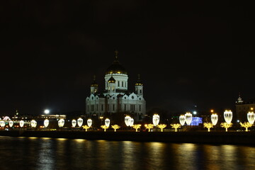 Obraz premium Cathedral of Christ the Savior in Moscow at night, Russia 