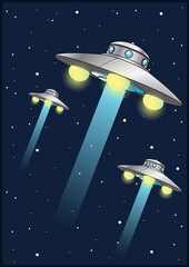 Alien Attack! Flying Saucers, UFO Poster, Night Scene, Alien Technology