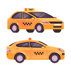 Obraz premium Taxi car cab isolated set. Vector flat cartoon graphic design illustration