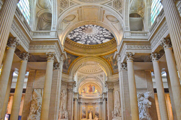 Main hall of the interior of Pantheon, the former Saint Genevieve cathedral turned into a monument for heroic and famous french citizens, Paris, France