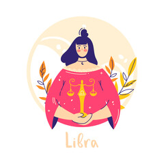 Libra zodiac sign. Air. Female character and element of ancient astrology.
