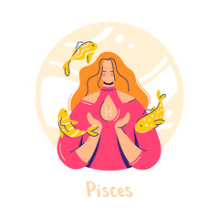 Pisces zodiac sign. Water. Female character and element of ancient astrology.