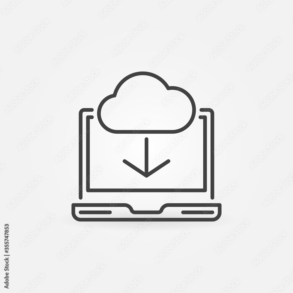 Poster laptop with cloud vector concept linear icon. cloud gaming minimal sign in outline style