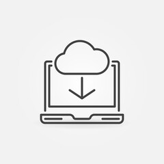Laptop with Cloud vector concept linear icon. Cloud Gaming minimal sign in outline style