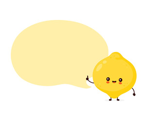Cute happy funny lemon fruit with speech bubble