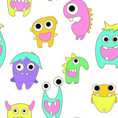 seamless pattern with monsters vector illustration