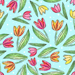 A variety of painted flowers and plants.