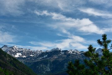 View of Valmalenco mountains with fresh snow