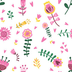 A variety of painted flowers and plants.