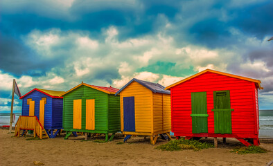 Colorful changing rooms in St James beach Cape Town