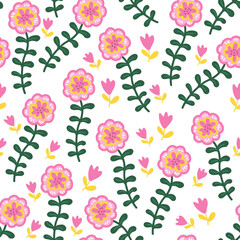 A variety of painted flowers and plants.