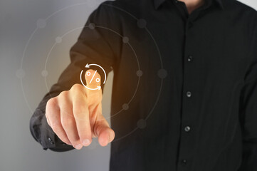 Loan, business man pressing a  button on a virtual digital  interface. .