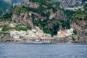 Fototapeta premium Italy, Campania, Atrani - 14 August 2019 - Panorama of the magnificent Atrani of the Amalfi coast