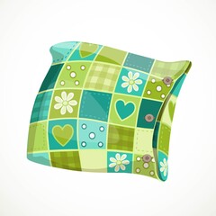 Soft pillow in a patterned pillowcase object isolated on a white background