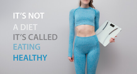 Healthy lifestyle and loosing weight concept, girl with a good shape wearing sport costume, sport...