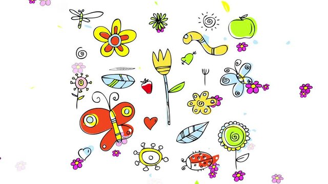 valentines day anniversary card with chic nature pattern with daysi blossoms flickering behind vintage figures or flowers leaves and insects representing love passion and romance