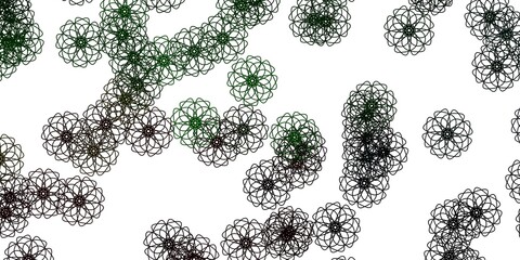 Light Green vector doodle background with flowers.