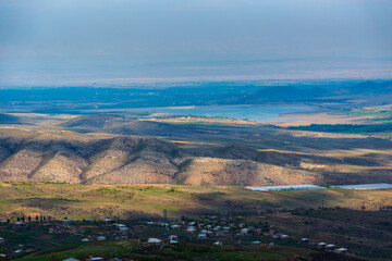 Aghstev reservoir with surrounding settlements, Armenia-azerbayjan state border