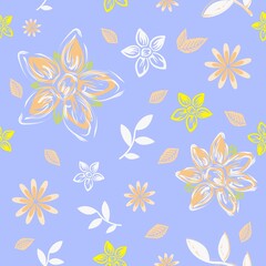 Seamless pattern of flowers on a light and dark background. Wallpaper with bright branches of flowers.