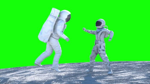 two cosmonauts fight the space war 3d render