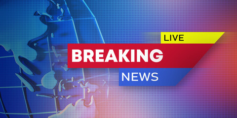 LIVE BREAKING NEWS television broadcast with globe on gradient blue background, illustration - obrazy, fototapety, plakaty