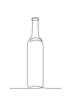 Glass bottle of wine in continuous line art drawing style. Minimalist black linear sketch isolated on white background. Vector illustration