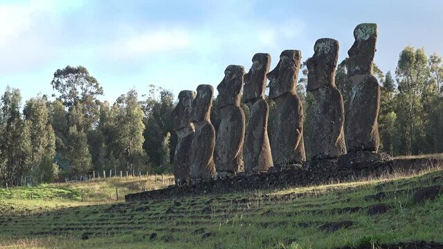 Latin America. Chile. Easter Island. September 2018. Idol statues.