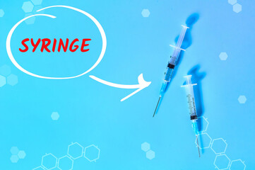 Abstract graphics with inscription syringe. Medical concept
